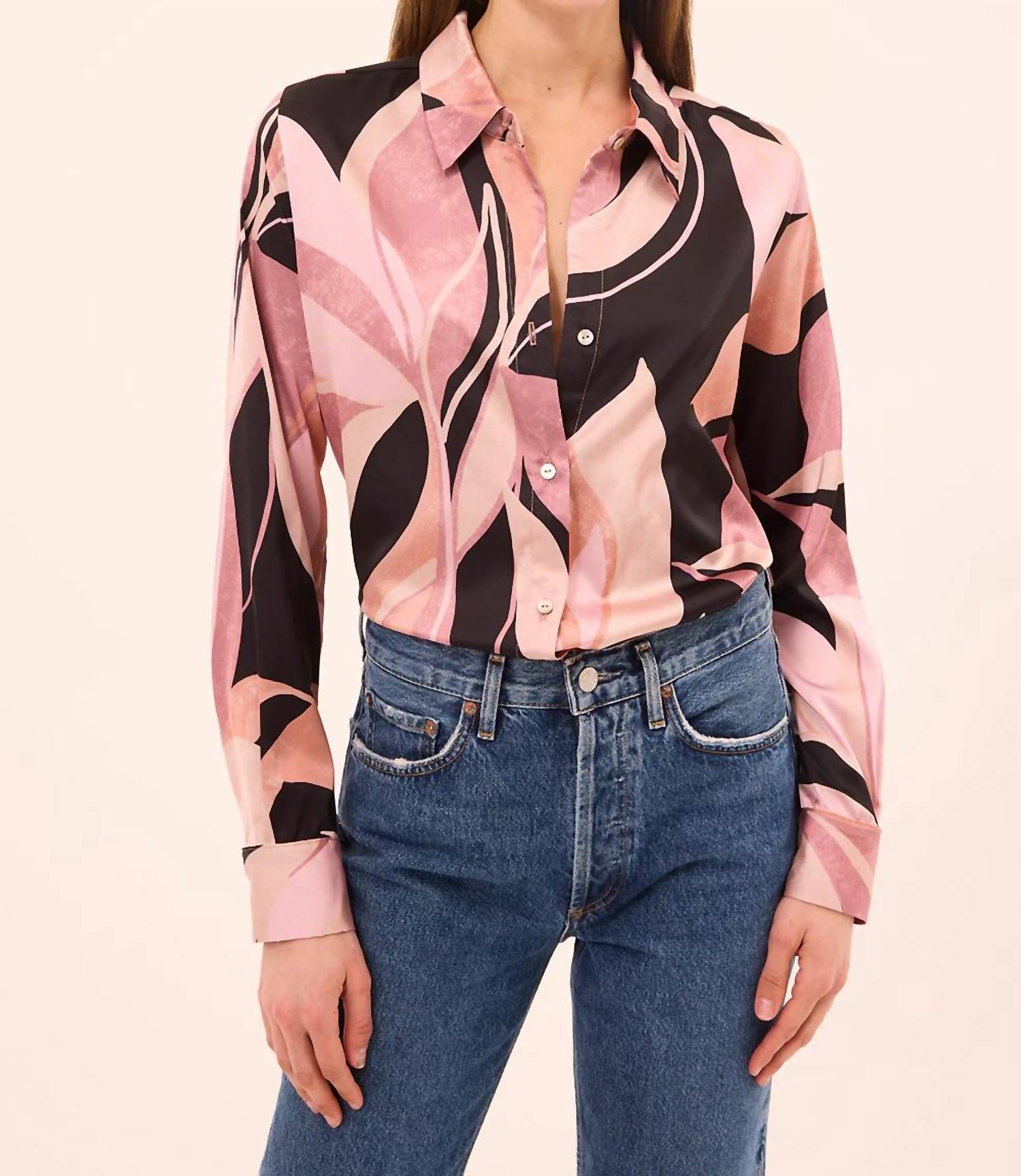 

Топ Celine Button Shirt Top из атласа Moody Abstract Flor Misa Los Angeles, Moody Abstract Flora Satin