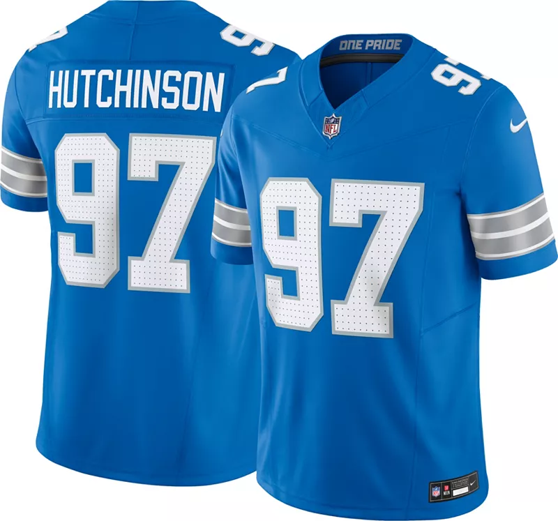 

Мужские кроссовки Nike Detroit Lions Эйдан Хатчинсон #97 Vapor F.U.S.E. Ограниченная синяя майка