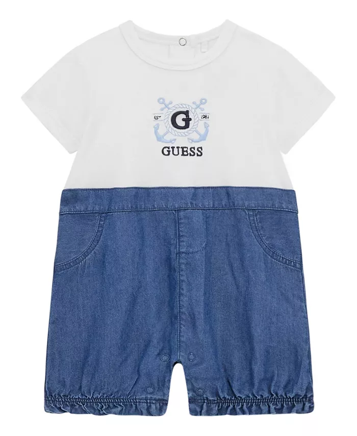 

Детский комбинезон для мальчиков из смесового шамбре GUESS, белый