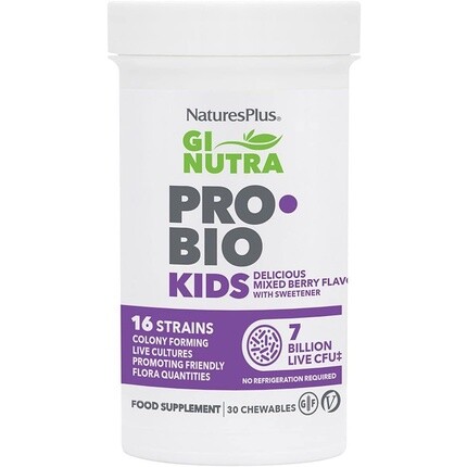 

Naturesplus Gi Nutra Pro Bio Kids Пробиотик с комплексом пребиотических волокон 30 жевательных таблеток, Nature'S Plus
