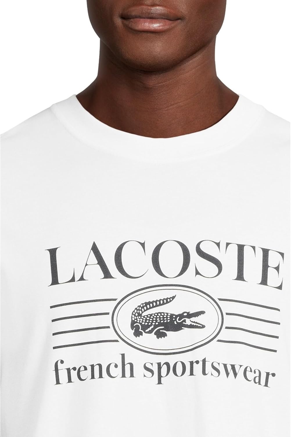 Футболка мужская Lacoste Classic Fit, хлопок с принтом, белый — фото 4