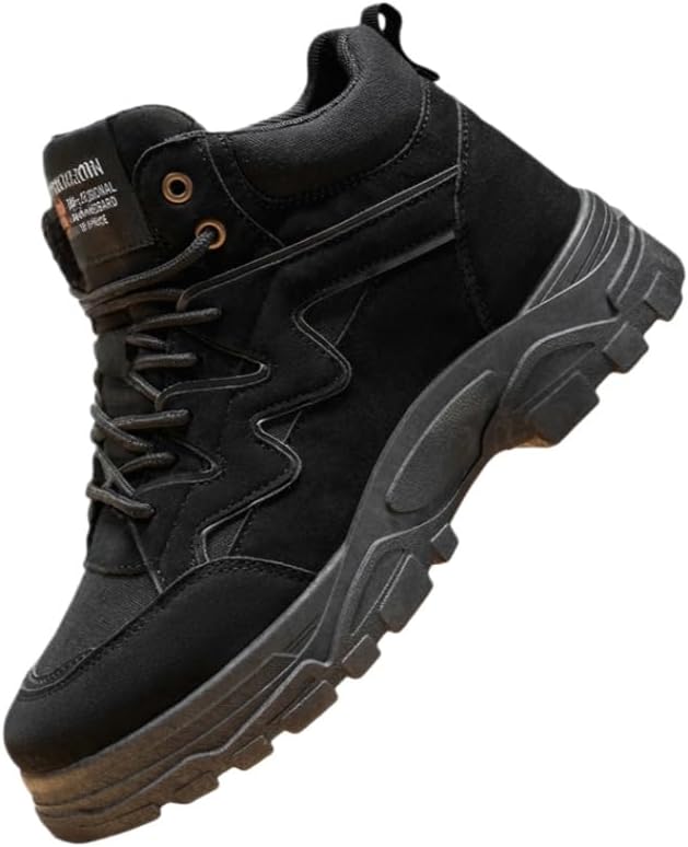 

Мужские ботинки Clolinde большого размера с высокой подошвой и высокой голенью - верх из ПУ с мягкой подкладкой, обеспечивающий комфорт на весь день для активного отдыха и походов, черный