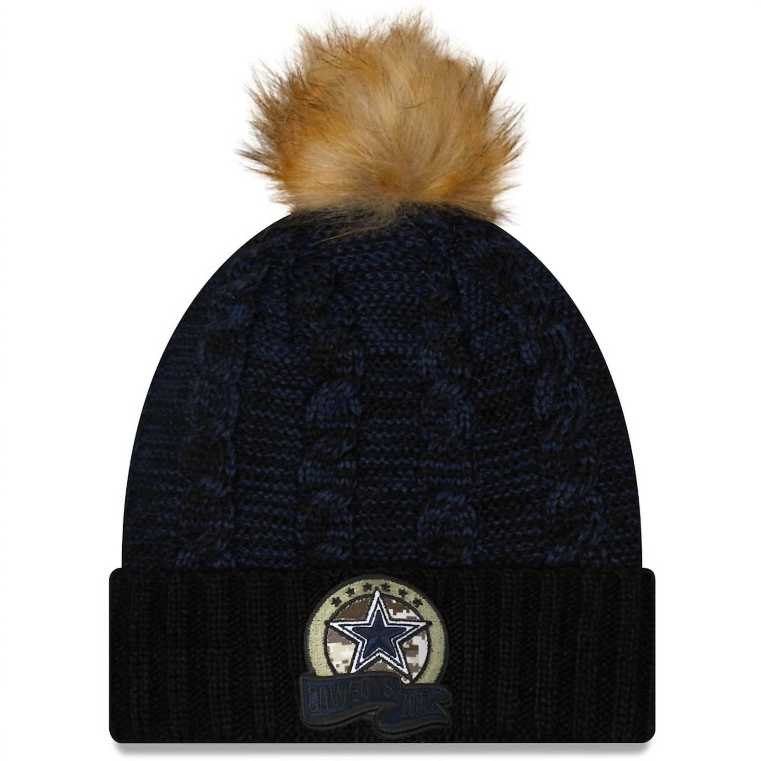 

Женская шапка Dallas Cowboys 2022 Salute To Service Pom Knit в черном цвете New Era