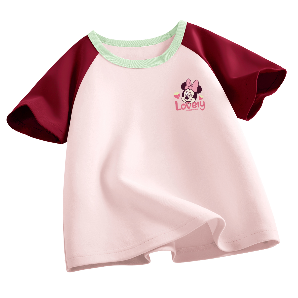 

Футболка детская Crew Neck тонкая Disney, di xin sweet k красный розовый