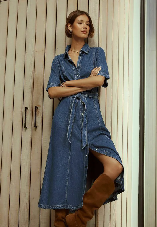 Джинсовое платье с короткими рукавами, укороченного кроя Next, Mid Blue Denim — фото 4