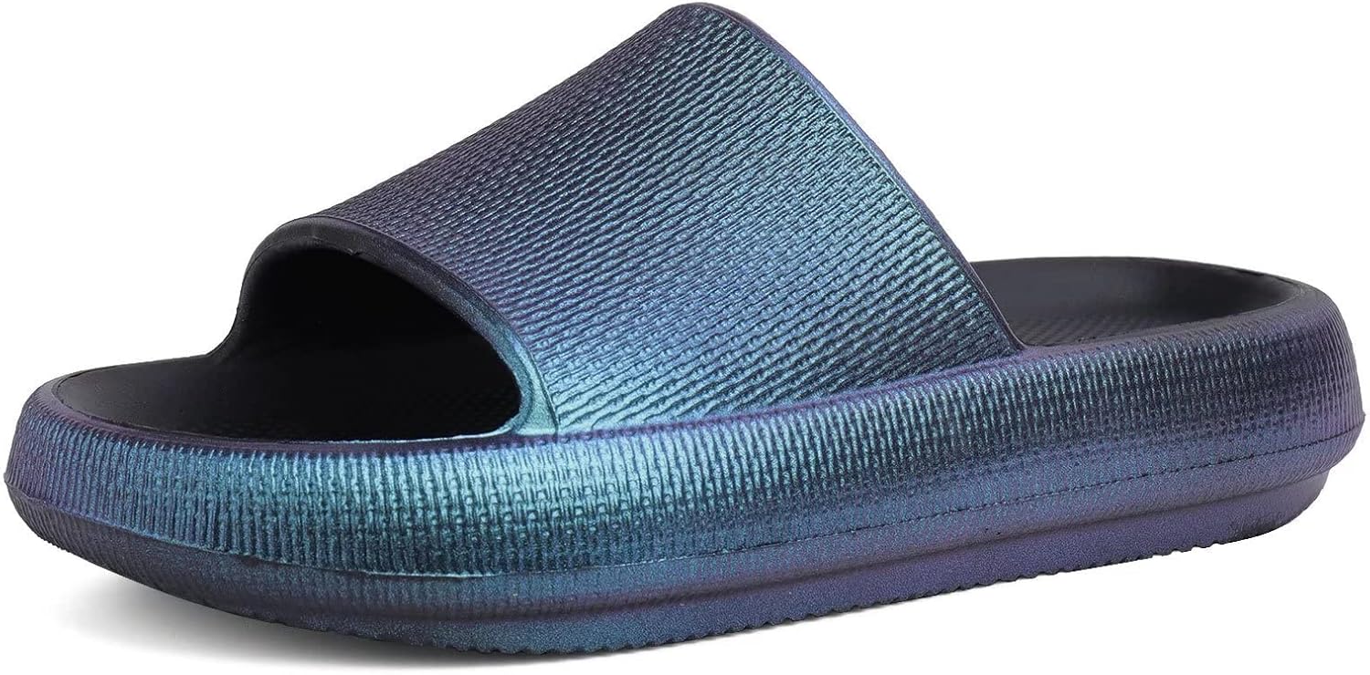 

Тапочки-подушки EQUICK Cloud для женщин и мужчин, Душевые тапочки для ванной, Очень мягкие, С амортизирующей толстой подошвой, Для дома и улицы, зеленый/голубой