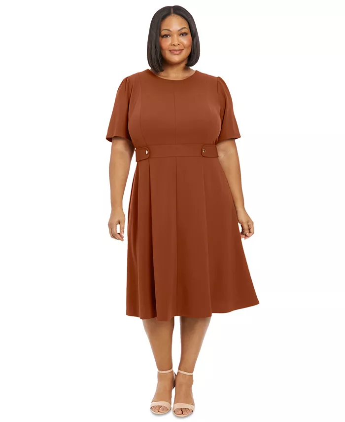 

Платье миди из крепа и неопрена Plus Size Fit & Flare Scuba London Times, коричневый