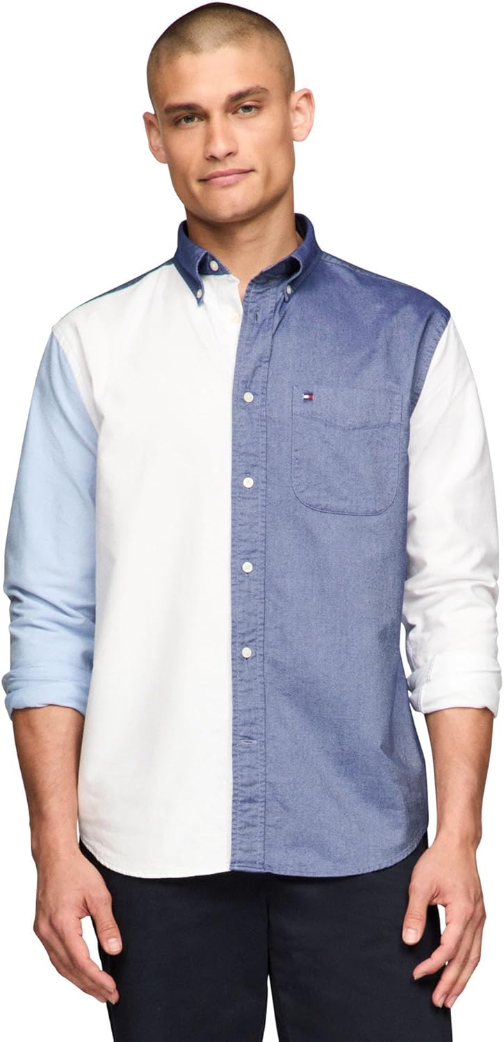 

Мужские рубашки-оксфорды с длинным рукавом Tommy Hilfiger, классический крой, мужские рубашки на пуговицах, также доступны в размерах для больших и высоких размеров., Desert Sky / Multi