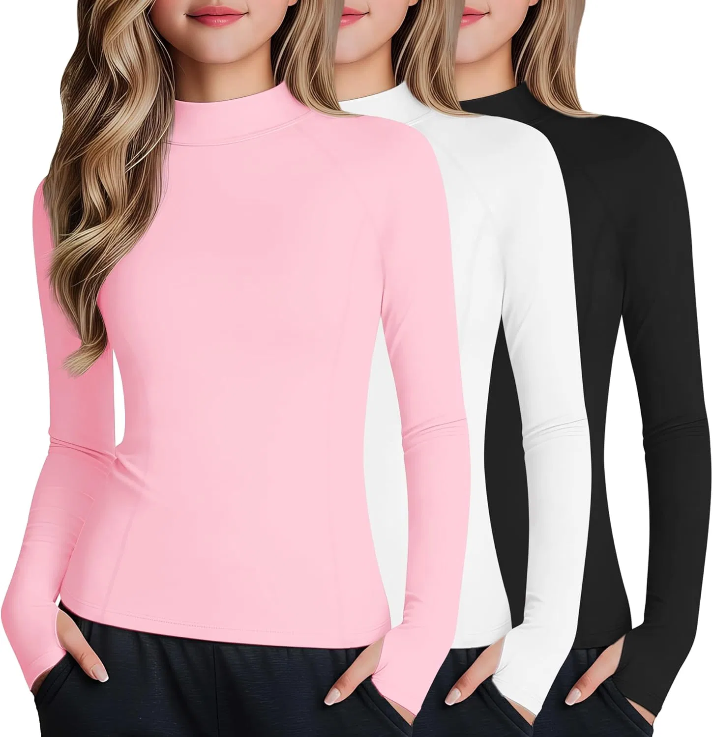 Детские спортивные топы с длинным рукавом, 3 шт, LessonZoo, Pink, White, Black