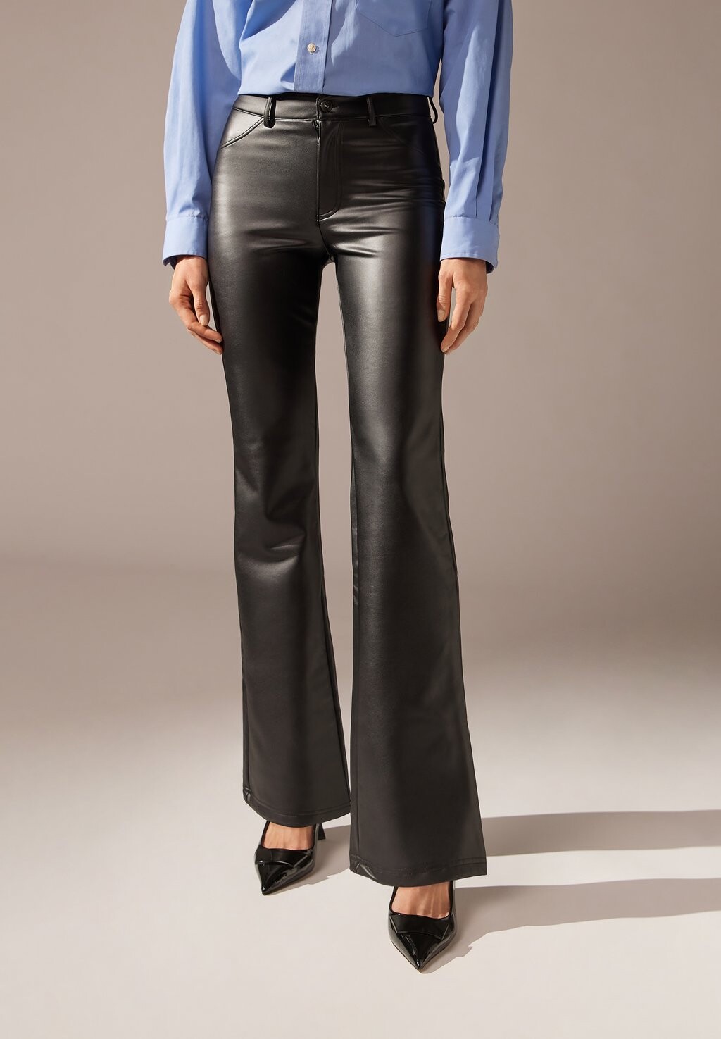 

Кожаные брюки THERMO FLARE Calzedonia, цвет nero