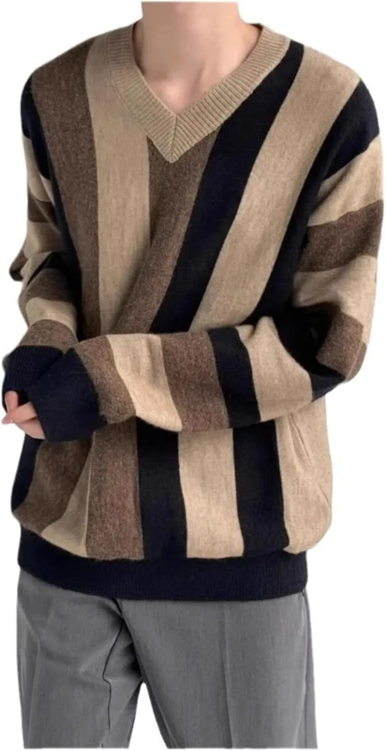 

JEShifangjiusu мужской вязаный свитер с V-образным вырезом и длинными рукавами