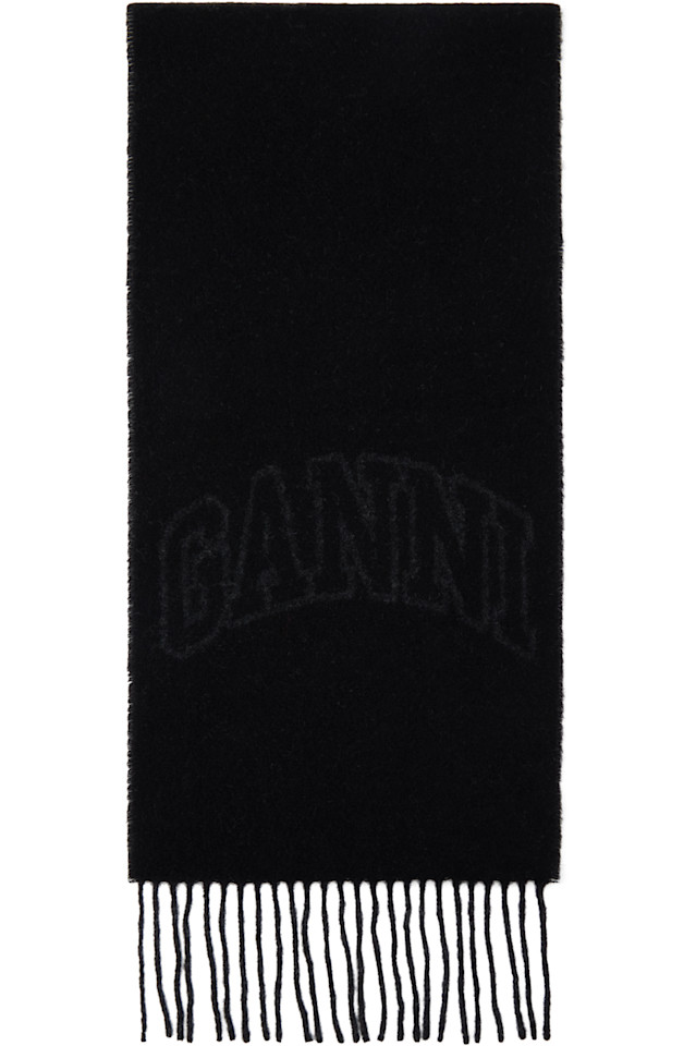 

Шерстяной шарф с бахромой Ganni, цвет phantom