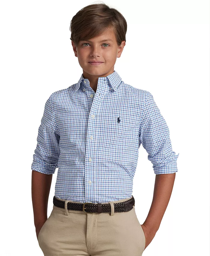 

Рубашка из хлопкового поплина в клетку для мальчиков Big Boys Polo Ralph Lauren, синий
