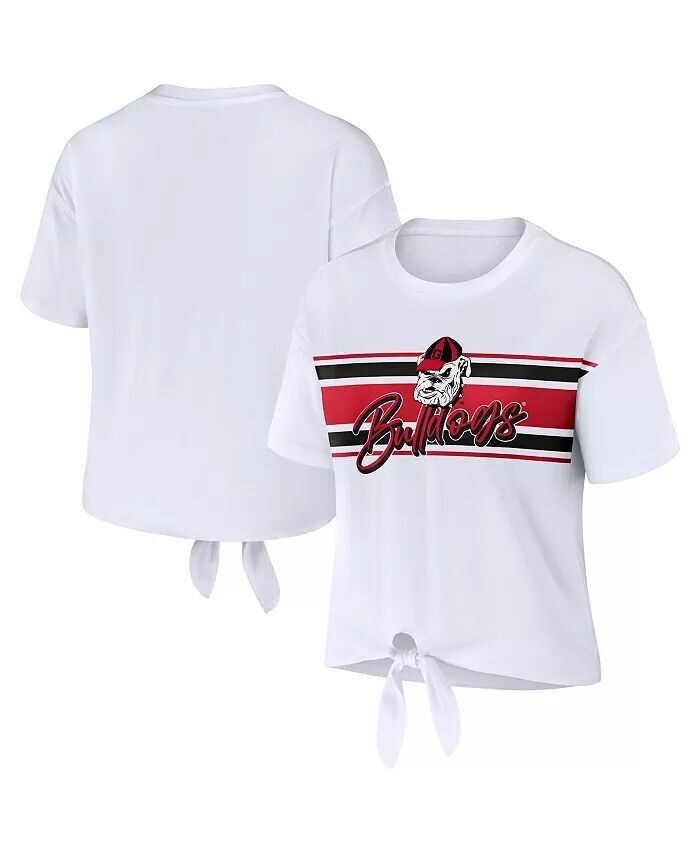 

Белая женская укороченная футболка в полоску с узлом спереди Georgia Bulldogs Wear By Erin Andrews