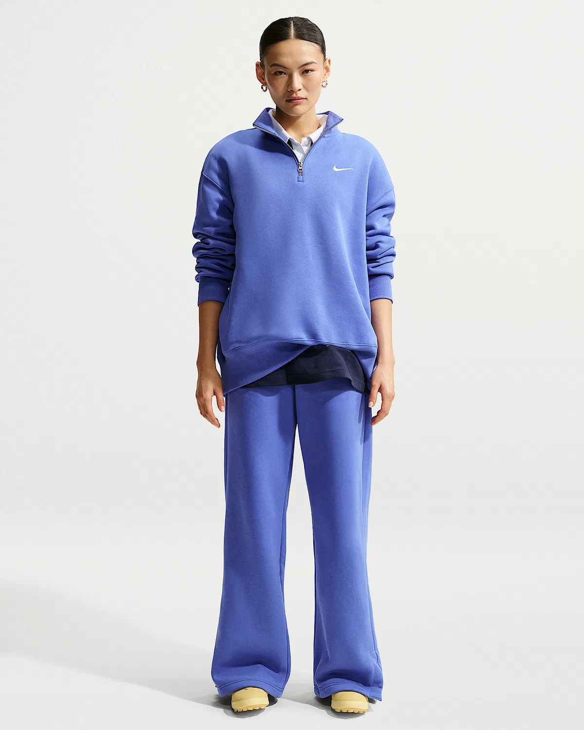 Женская удлиненная толстовка Nike Sportswear Phoenix Fleece оверсайз с 1/4-застежкой, Light Medium Blue/Sail — фото 4