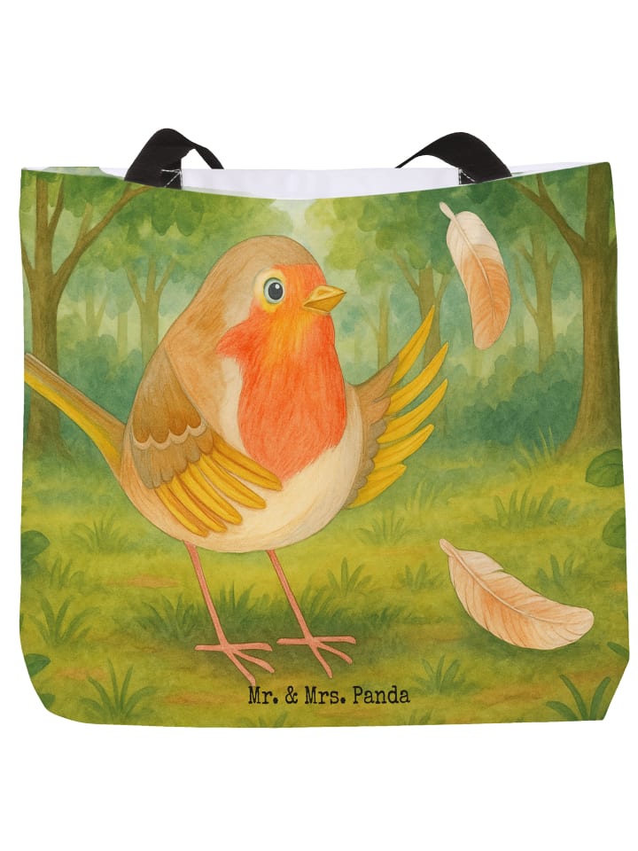 

Сумка-шоппер с рисунком перьев малиновки, без слогана, белого цвета Mr. & Mrs. Panda