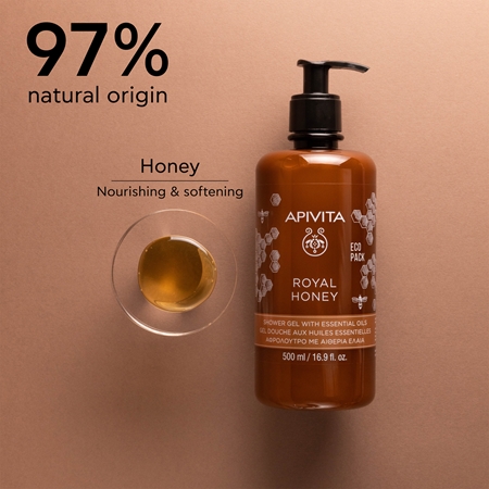 Увлажняющий гель для душа с эфирными маслами Apivita Royal Honey Creamy Shower Gel, 500 ml — фото 3