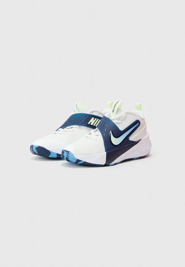 Баскетбольные кроссовки team hustle унисекс Nike Performance, Summit White/Volt Tint/Midnight Navy/University Blue — фото 2