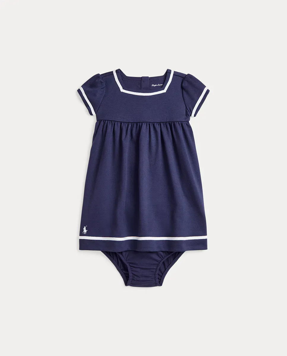 

Платье для девочки в морском стиле с короткими рукавами Polo Ralph Lauren, темно-синий