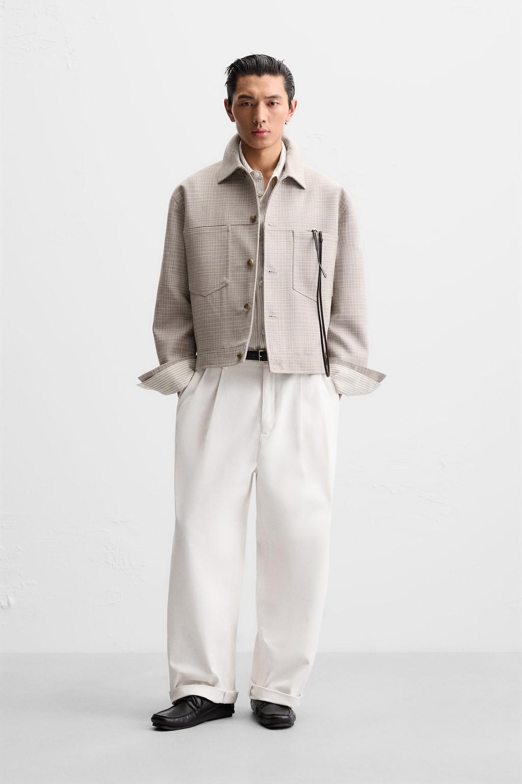 

Укороченный жакет в клетку ZARA, бежевый