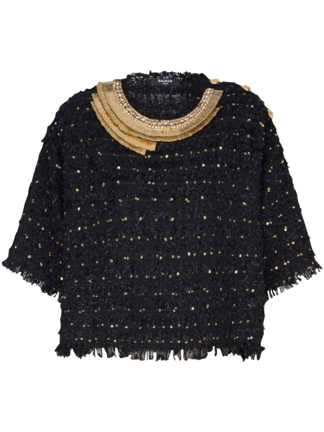 

Balmain sequin-embellished tweed top, черный