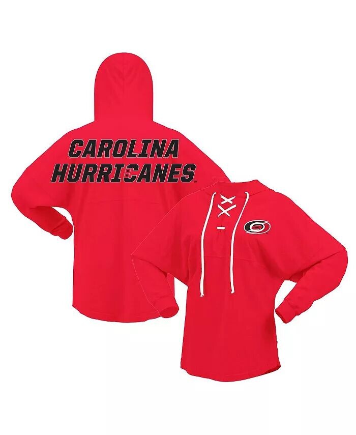 

Женская красная футболка Carolina Hurricanes Jersey с капюшоном и V-образным вырезом на шнуровке с длинным рукавом Fanatics