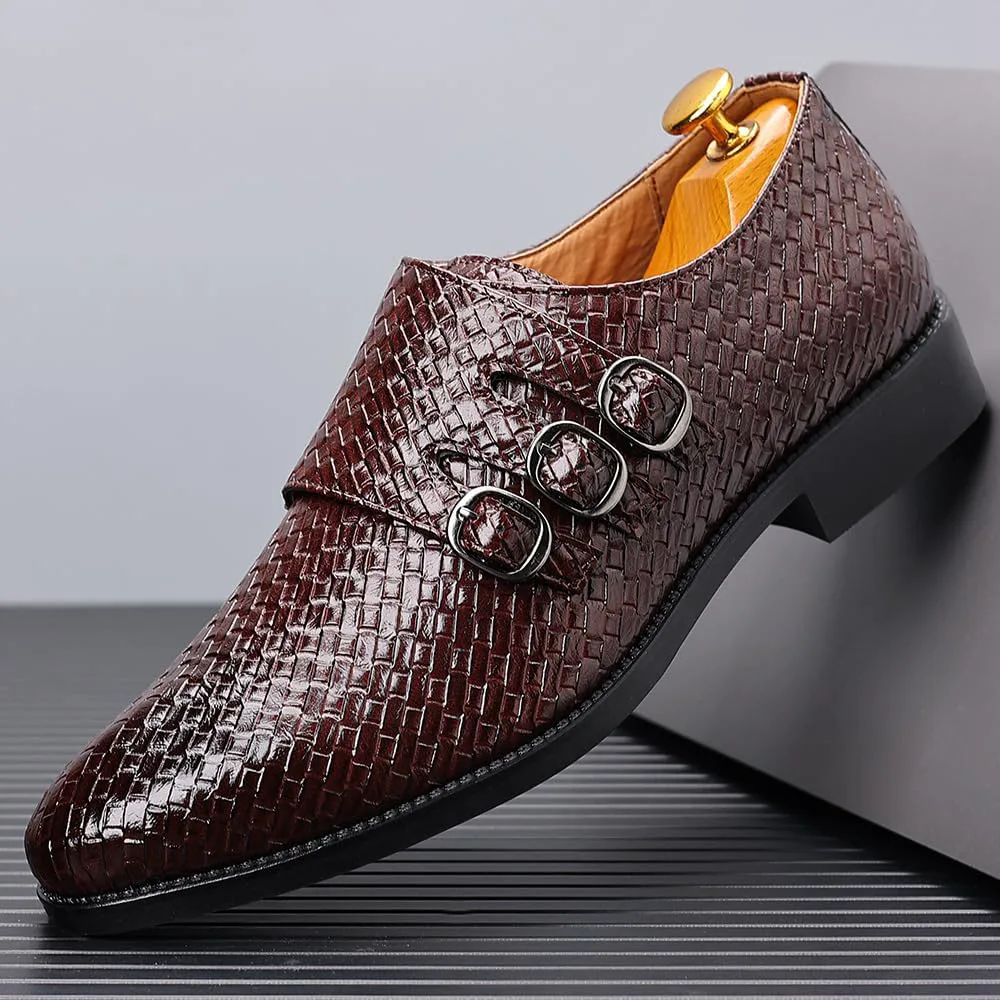 Мужские формальные повседневные лоферы с пряжкой Monk Strap, оксфорды с текстурной сеткой, легкие, из искусственной кожи, для бизнеса и свадеб Spedify — фото 4