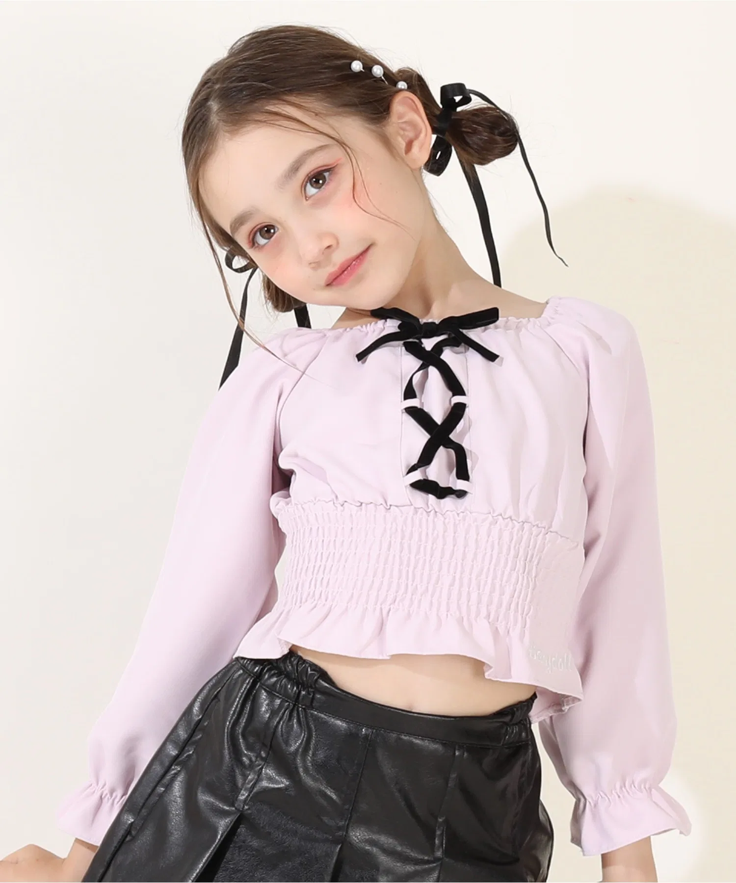 Детская блузка с кружевной шнуровкой BABYDOLL фиолетовая