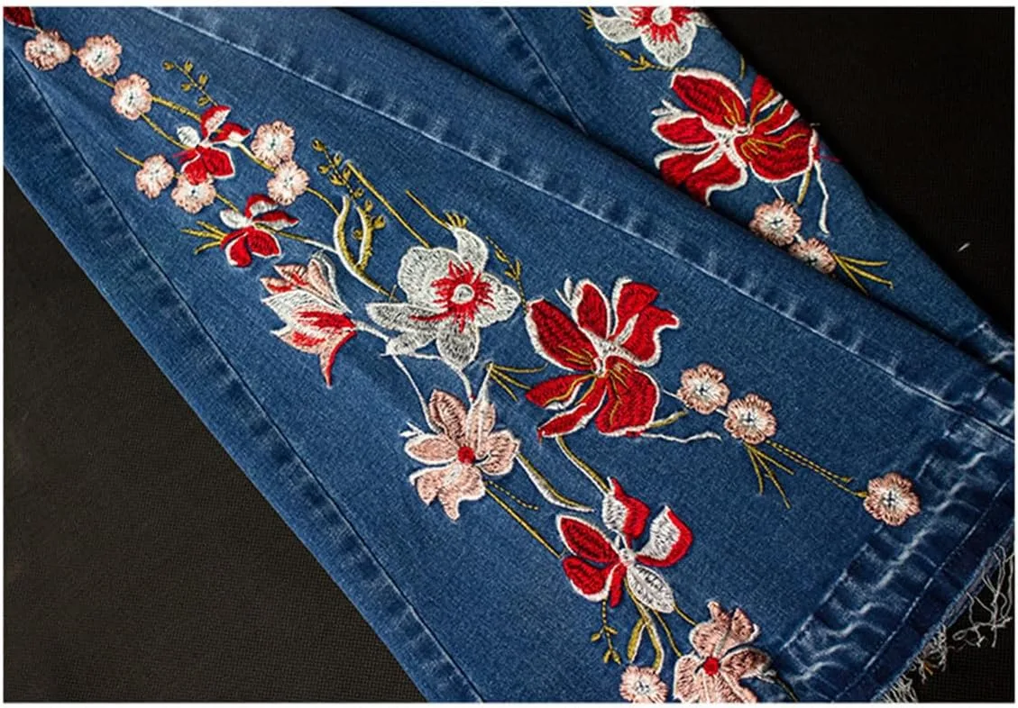 

Andongnywell женские джинсы-клеш с цветочной вышивкой