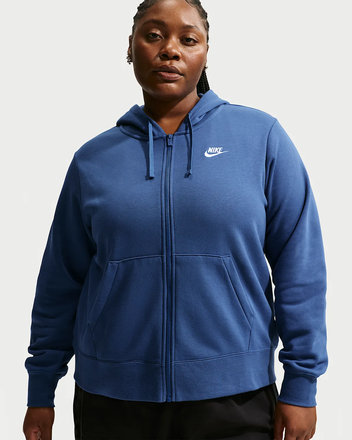 Женская худи на молнии (плюс сайз) Nike Sportswear Club Fleece, Mystic Navy/White