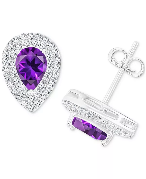 

Серьги-Гвоздики с аметистом (1-1/5 карата tw) и выращенным в лаборатории белым сапфиром (1/2 карата tw) в форме груши, украшенные гало из стерлингового серебра (также с другими камнями, отмеченными знаком зодиака) Macy'S, amethyst