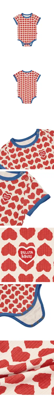 Детский боди Baby BB Heart All Over с коротким рукавом, красный, от Belita&Boys — фото 3