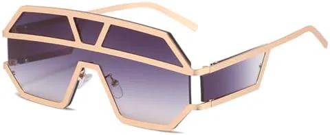 

Женские солнцезащитные очки без оправы из сплава, модные, большие, цельные, мужские солнцезащитные очки в стиле ретро, ​​черные и коричневые цвета MTZJH, C2gold-gray