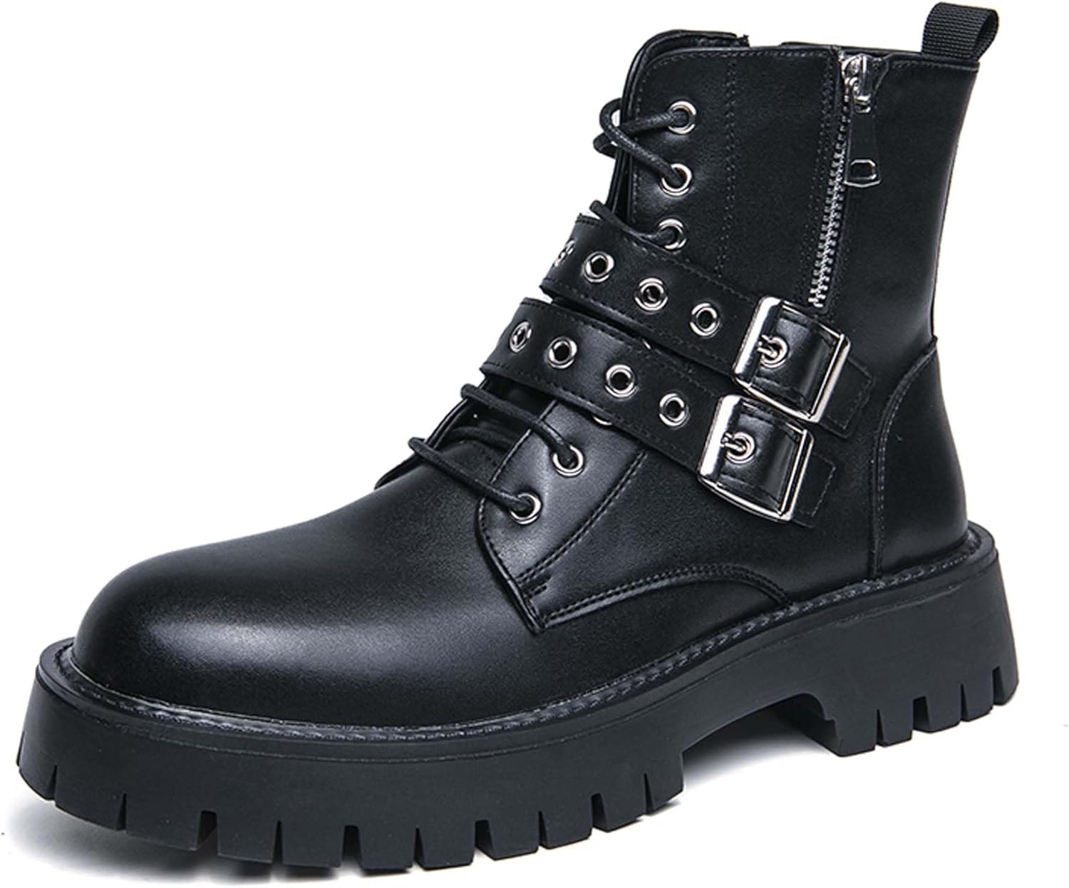 

Мужские мотоциклетные ботинки модные городские с металлической пряжкой, боевые ботинки рыцарского стиля, противоскользящие, повседневные, деловые, высокие кожаные туфли Generic, черный