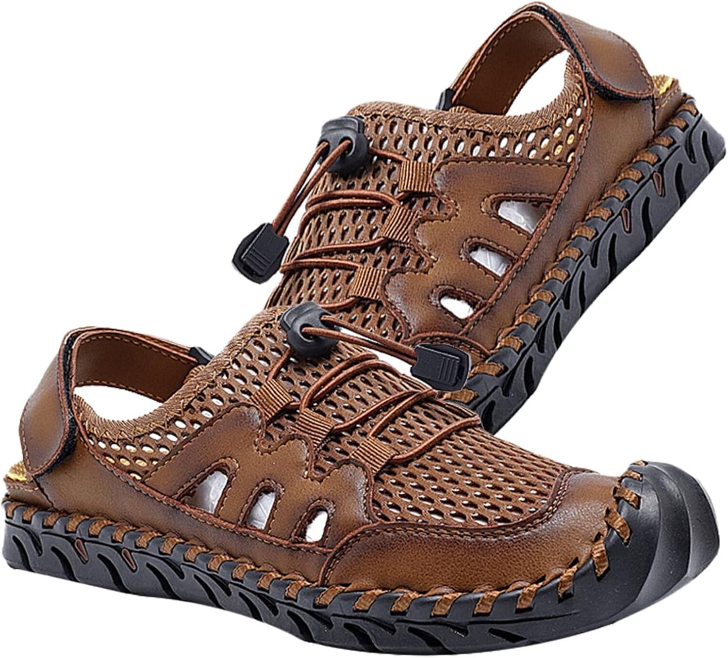 

Мужские кожаные спортивные сандалии с закрытым носком, регулируемые сандалии-рыбаки для улицы, летние пляжные сандалии для ходьбы и походов Hnvavq, C