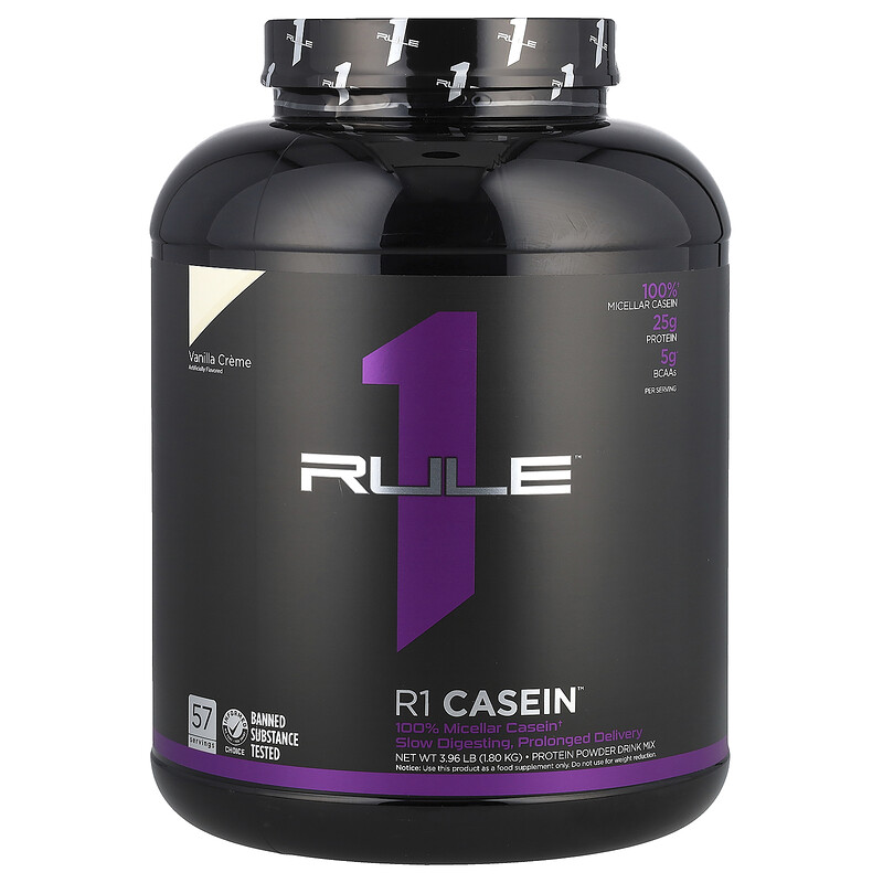 

Rule One Proteins, R1 Casein, протеиновая смесь для приготовления напитка, со вкусом ванильного крема, 1,80 кг (3,96 фунта)