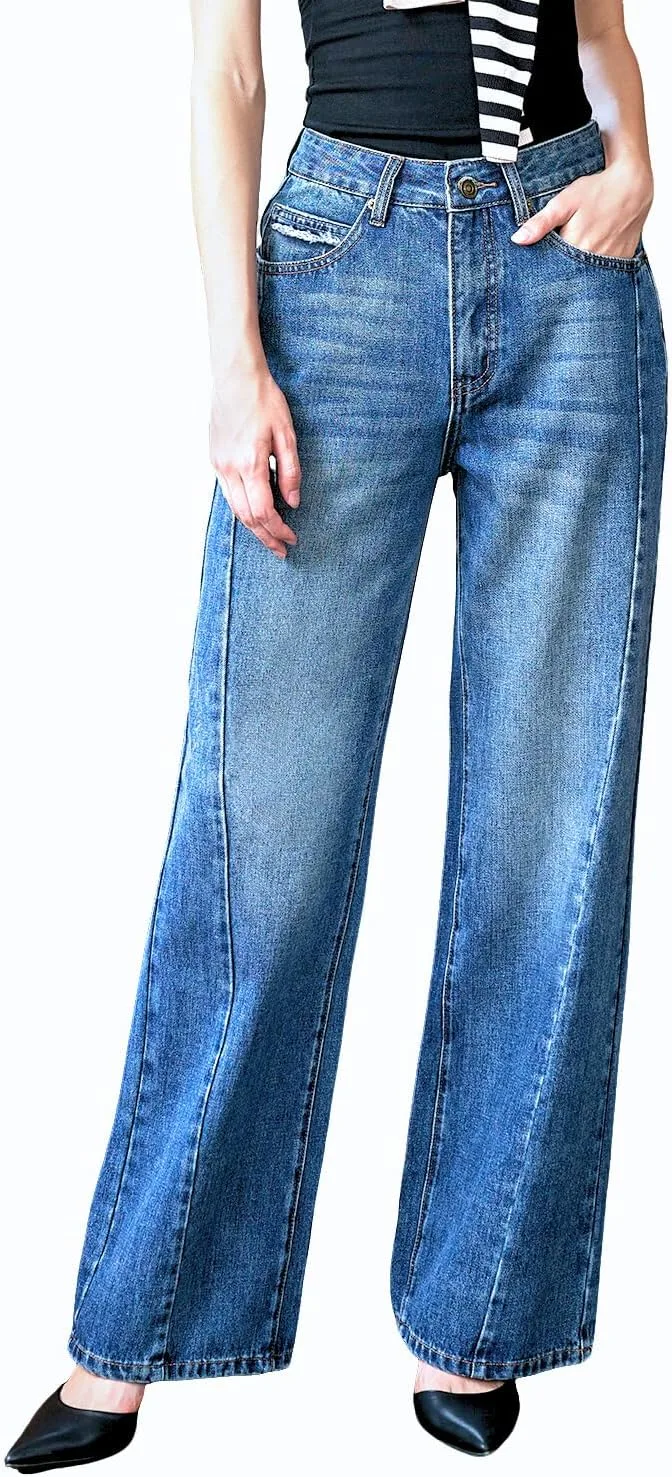 

Женские джинсы high waisted с эффектом tummy control, широкие UPNET