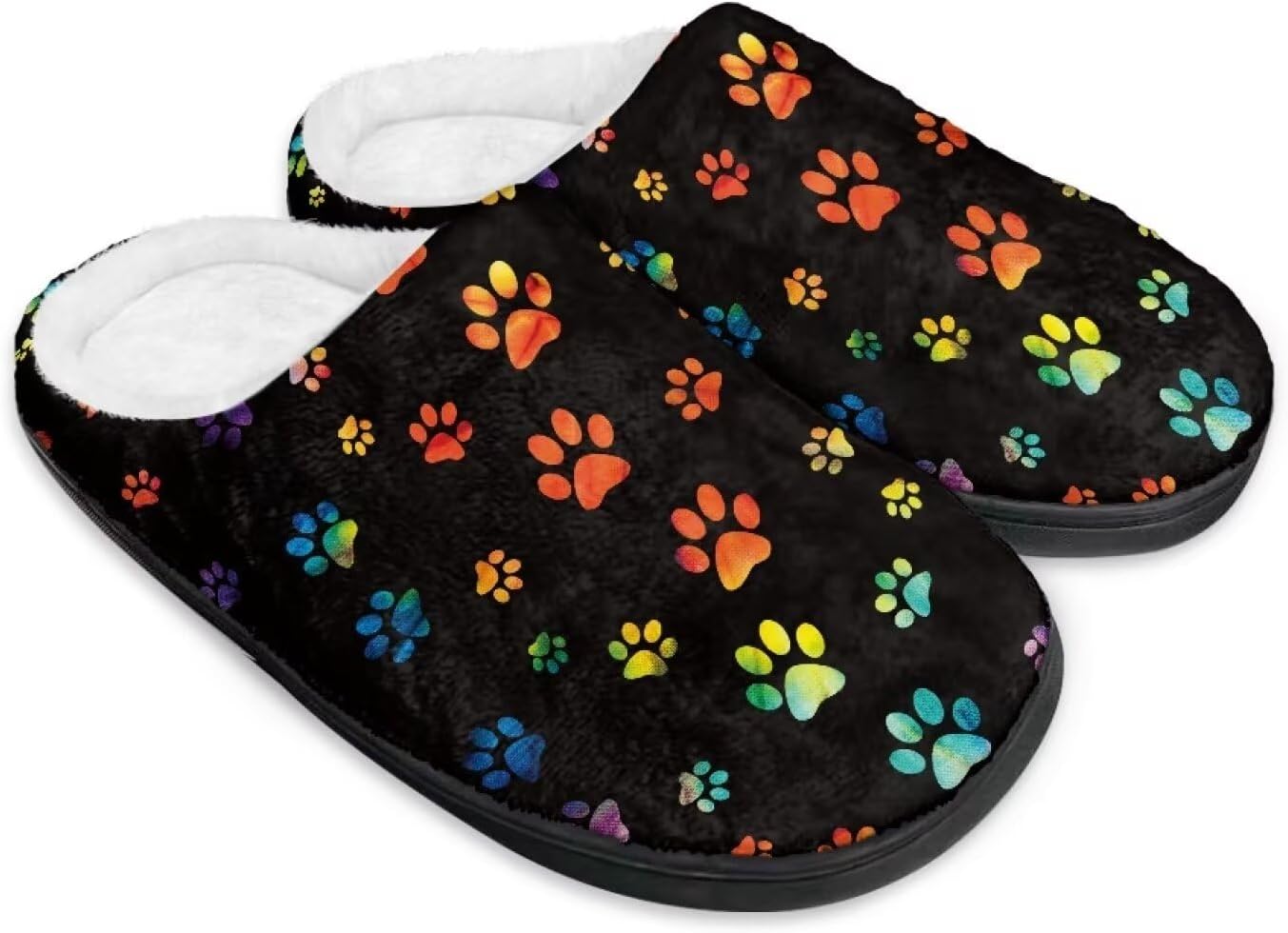 

Домашние тапочки с принтом для женщин и мужчин, зимние теплые плюшевые тапочки с нескользящей подошвой для дома и улицы Noprintge, Colorful Dog Paw Print