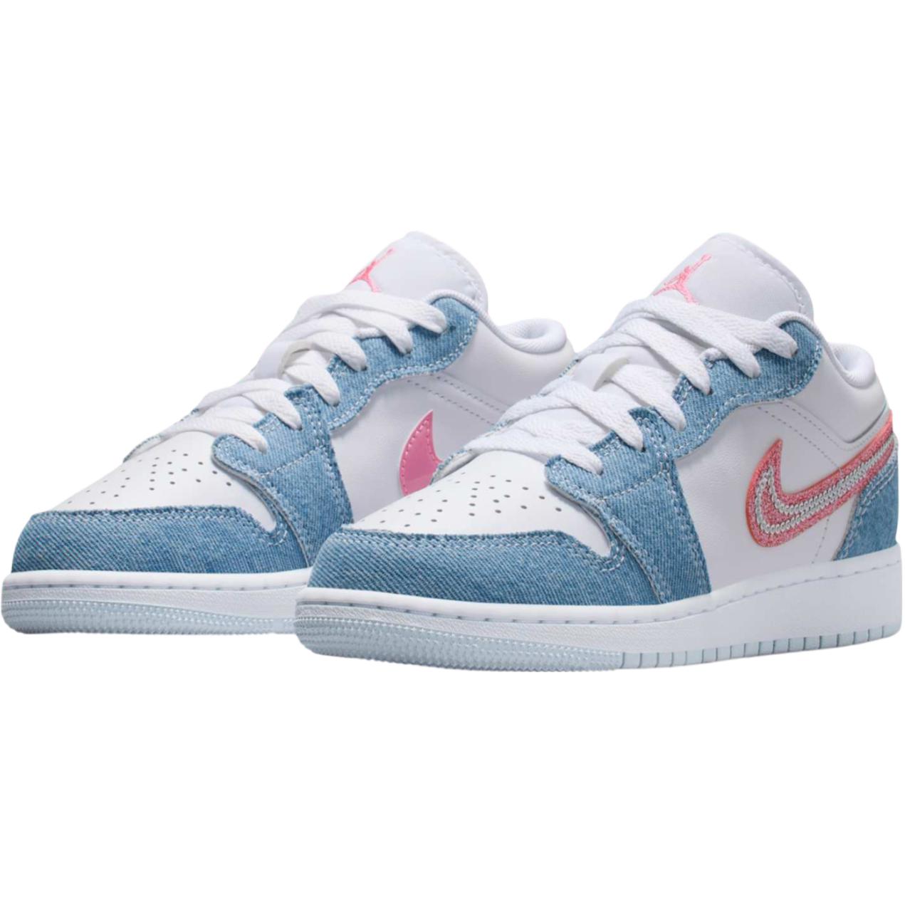 Jordan Air 1 противоскользящие износостойкие низкие детские баскетбольные кроссовки white blue для подростков — фото 4