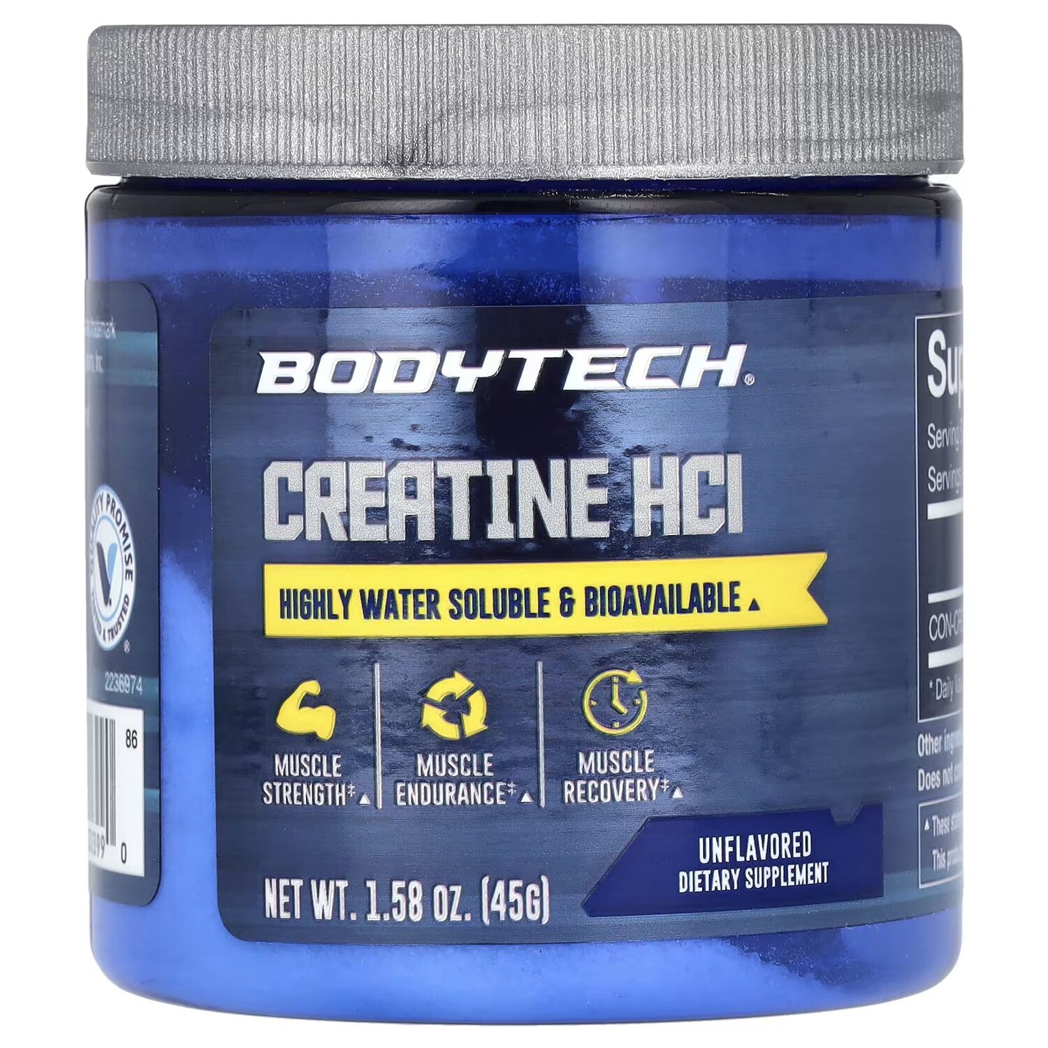 

Креатин гидрохлорид, без вкуса, 1,58 унции (45 г) Bodytech