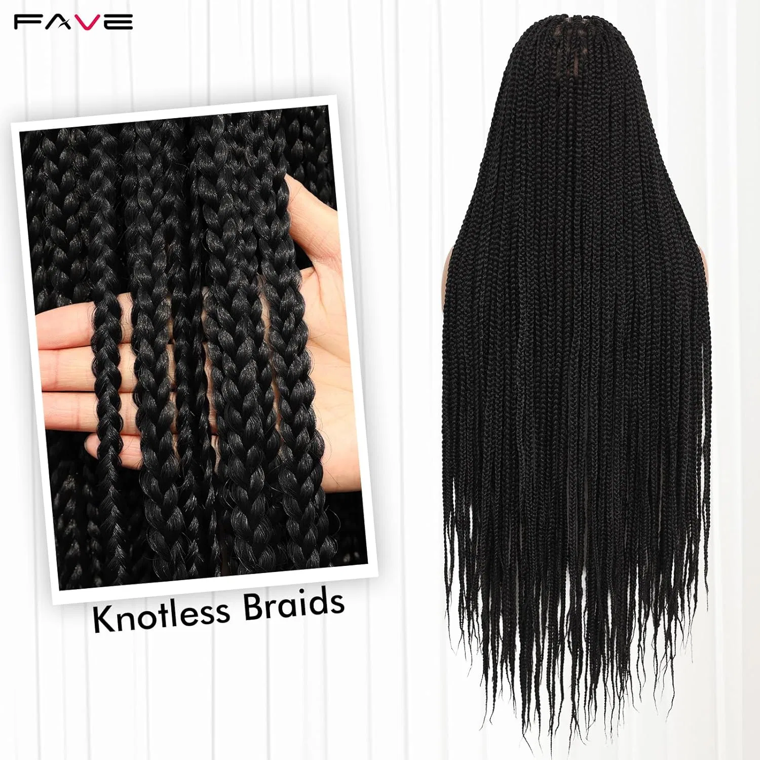 Парик FAVE с косами «Box Braids» 90 см, двойное кружево Fave, Black — фото 3