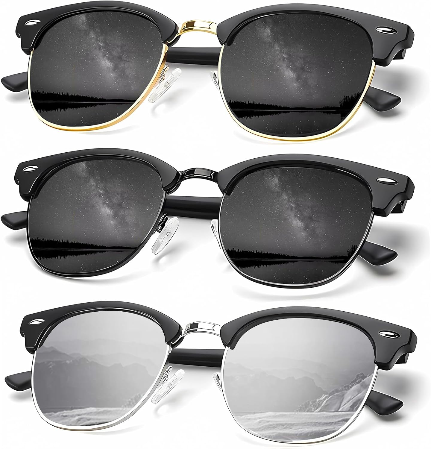 

Солнцезащитные очки KALIYADI для мужчин, поляризованные, унисекс, полуободковая оправа, ретро-стиль, для вождения, с защитой от УФ-излучения, D14-(3 Pack)golden Black/Black/Black Silver