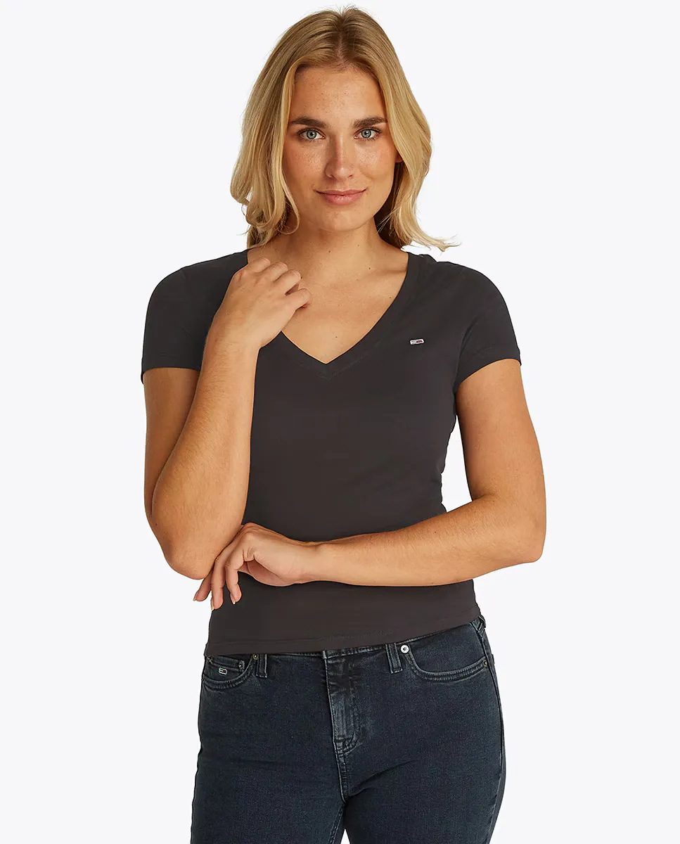 

Женская облегающая футболка с V-образным вырезом Tommy Jeans, черный