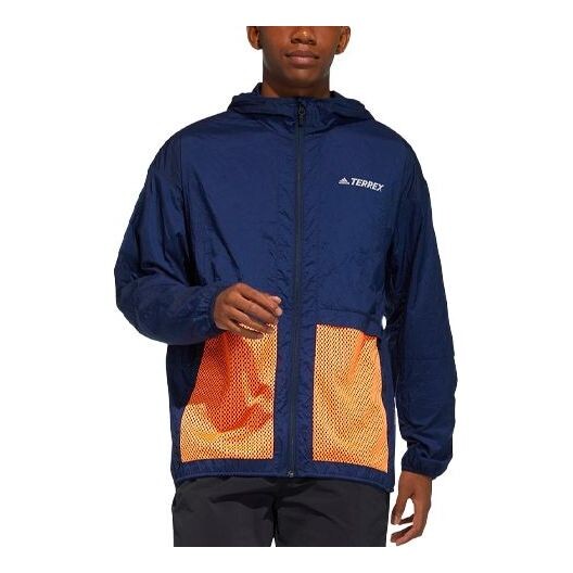 

Куртка adidas Terrex Bao Pack Windb Outdoor Sports Mesh Contrasting Colors Pocket Hooded Jacket Navy Blue, синий