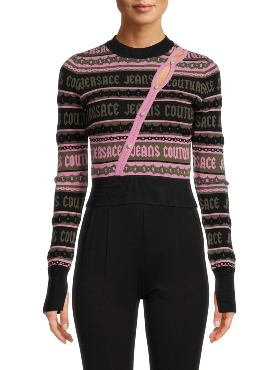 

Полосатый топ с логотипом Versace Jeans Couture, оливковый