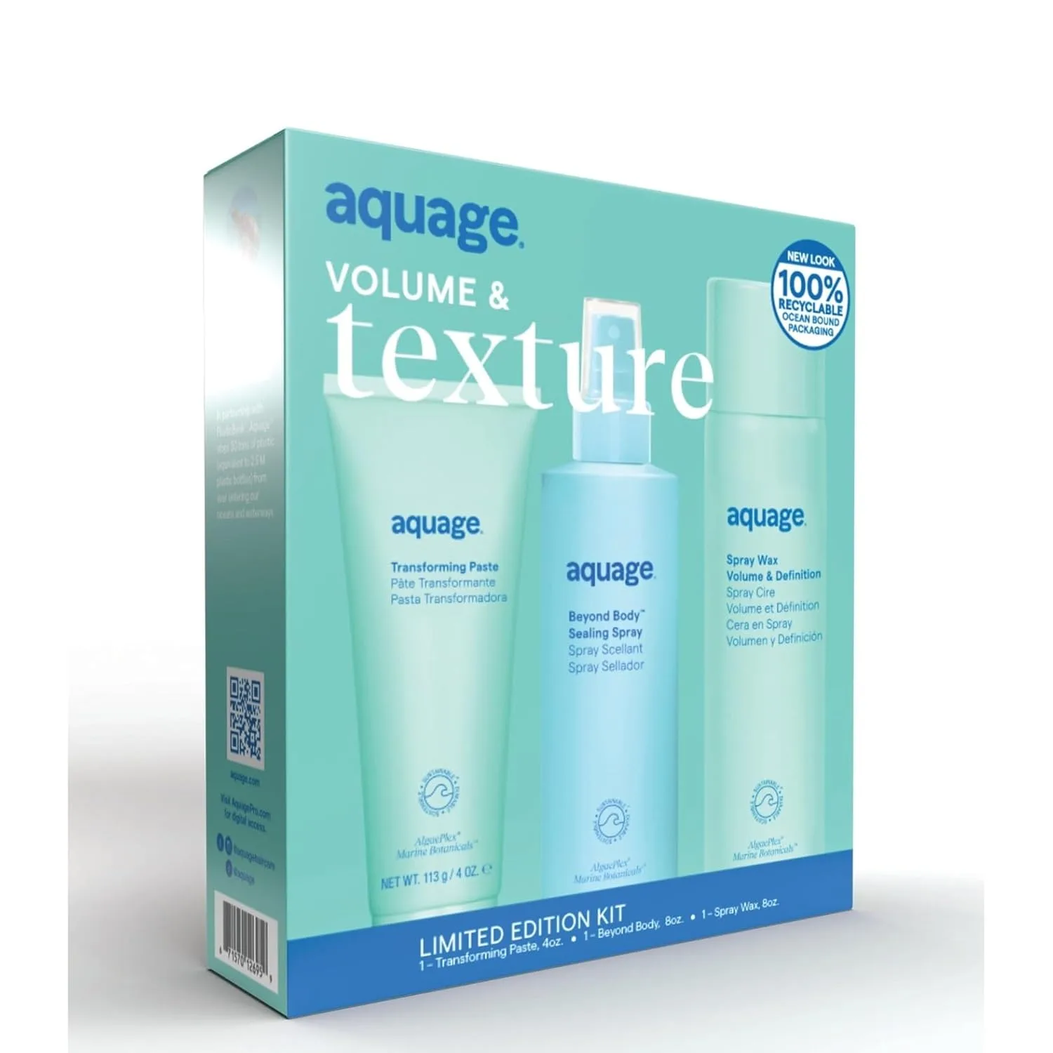 Aquage Volume & Texture Limited Edition Styling Kit, Transforming Paste, Beyond Body Sealing Spray и Volume & Definition Spray Wax, 590 мл