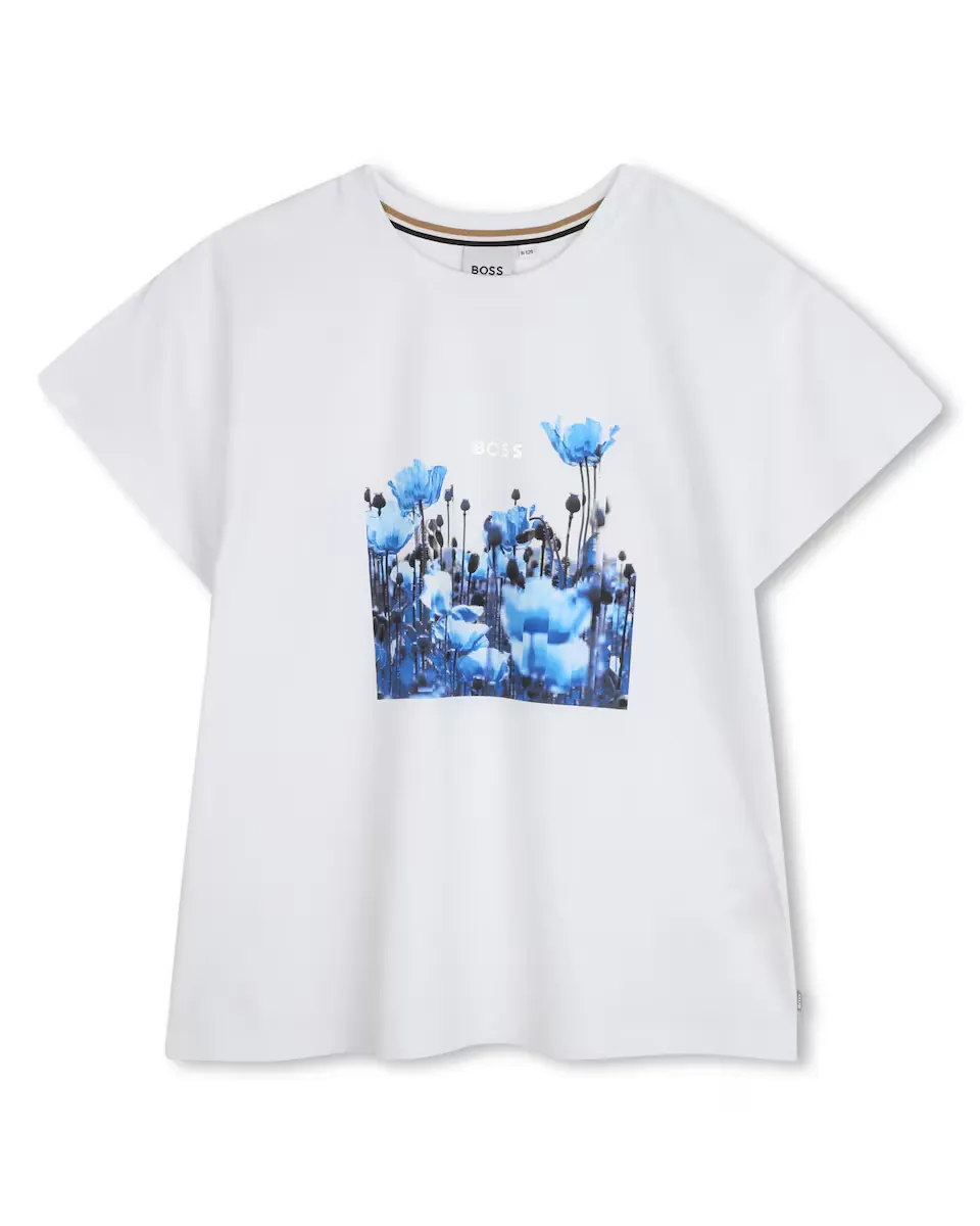 

Белая футболка для девочек с короткими рукавами BOSS Kidswear, белый