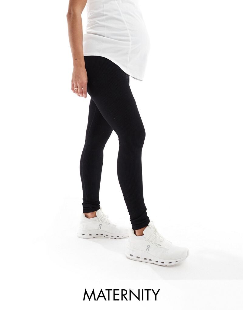 

Черные бесшовные леггинсы в рубчик ASOS 4505 Maternity Icon