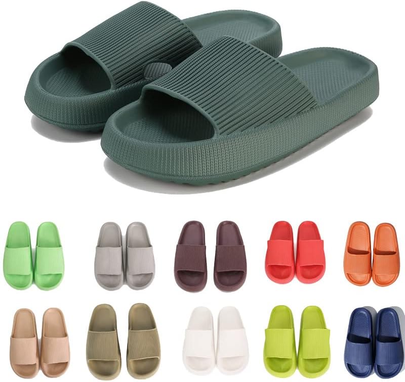 

Тапочки rosyclo Cloud для женщин и мужчин с массажной толстой подошвой, противоскользящие для душа, супер мягкие уютные тапочки для дома, для использования внутри и снаружи, темно-зеленый