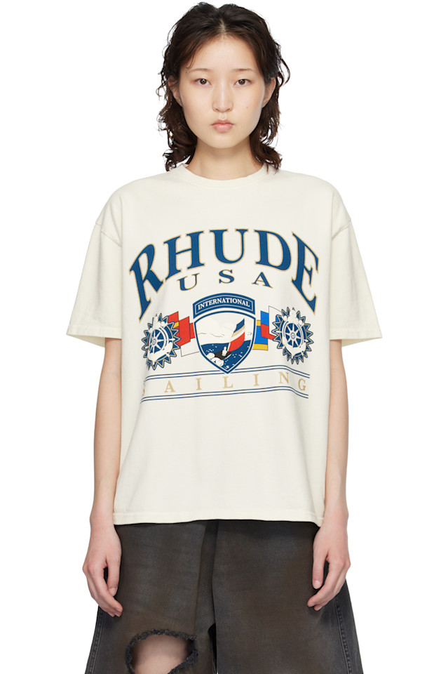 

Rhude Футболка Off-White с изображением иконы парусного спорта США, Белый, Rhude Футболка Off-White с изображением иконы парусного спорта США